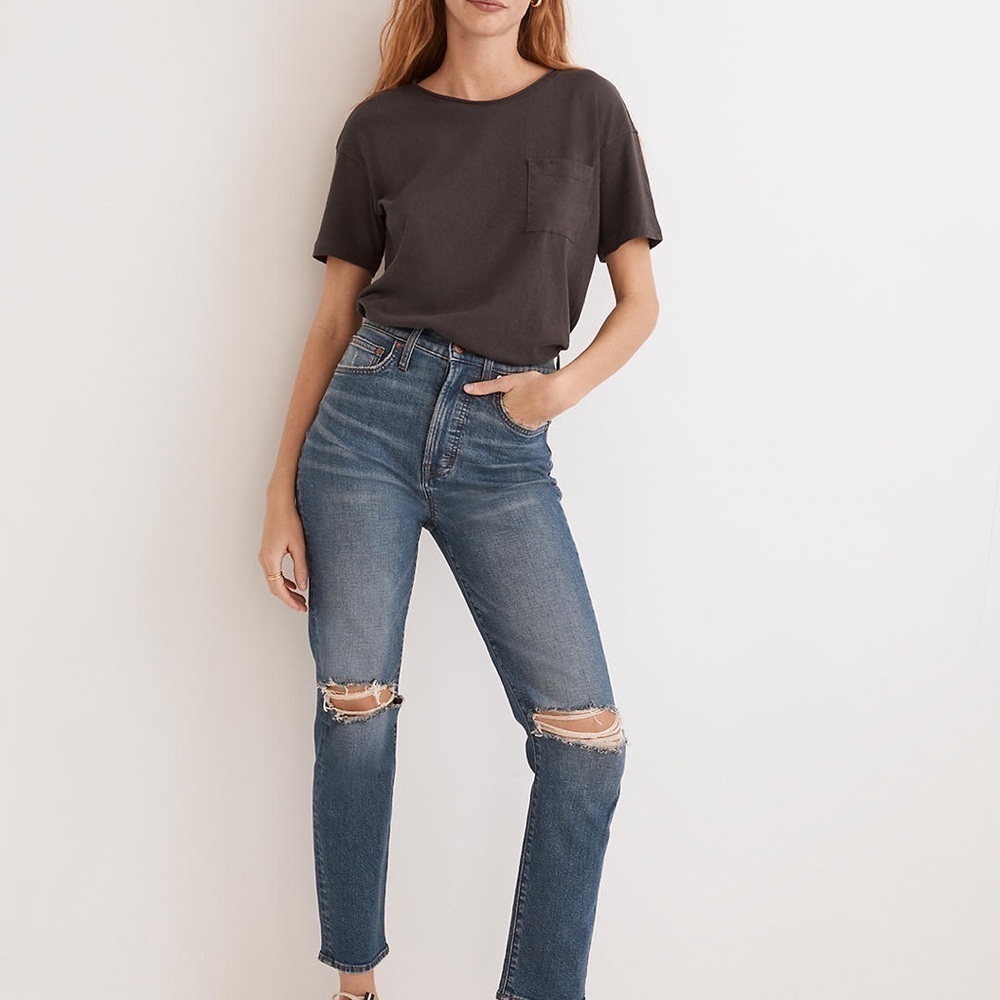 MadeWell The Perfect Vintage Crop Jean in Gooding Wash: Knee-Rip Edition ND503 - Picture 3 of 6